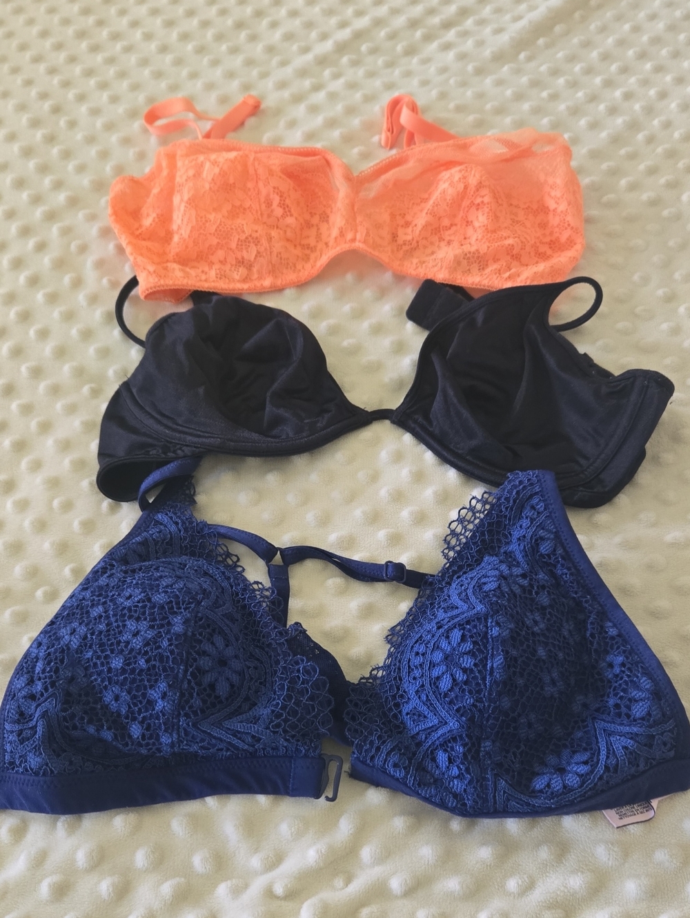 Victoria's Secret Lace & Satin Bras - Coral, Black, Navy
